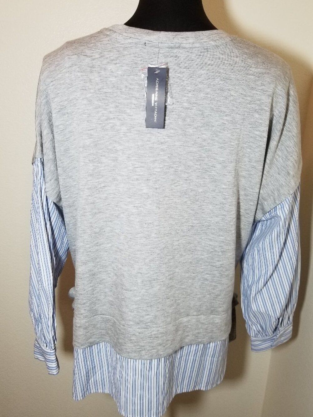 Adrienne Vittadini Womens 3X Knit Layered Striped Long Sleeve Shirt/Hem Preppy - Picture 3 of 7